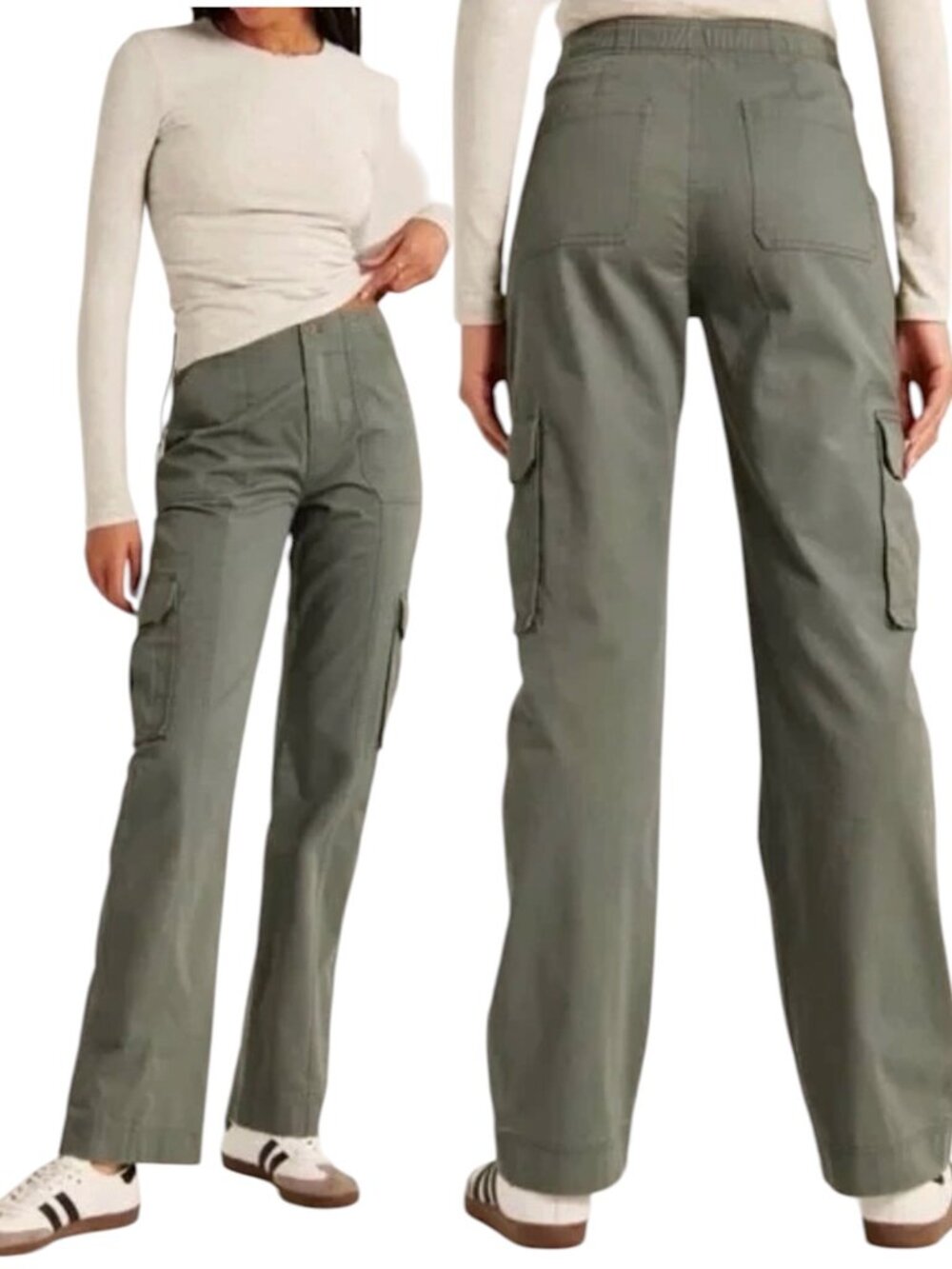 Abercrombie Fitch Womens Cargo Pants Sz 10 Olive High Rise Relaxed
